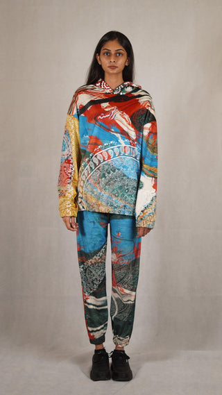 Hand Block Printed "RAVE" Velvet Hoodie - Rastah