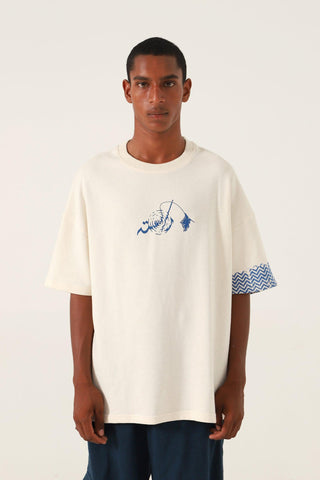 BEIGE BLOCK PRINTED T-SHIRT - Rastah