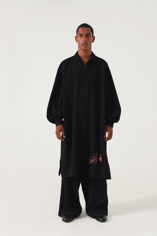 BLACK HANDWOVEN KAMEEZ (LONG SHIRT) - Rastah