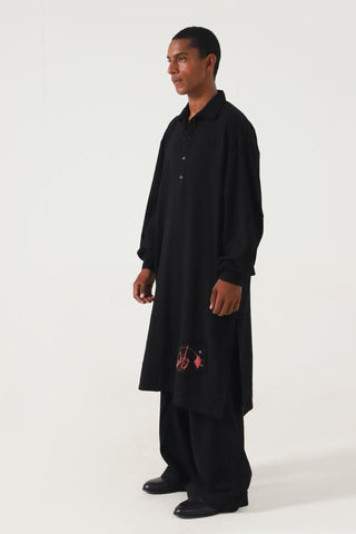 BLACK HANDWOVEN KAMEEZ (LONG SHIRT) - Rastah