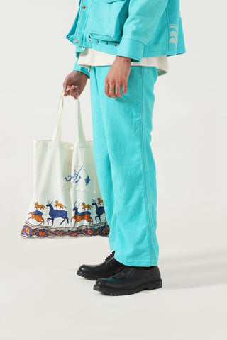 SKY BLUE HANDWOVEN PANTS - Rastah
