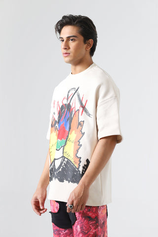 "Line of fire" printed beige T-shirt