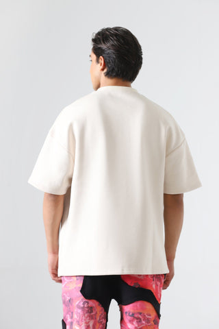 "Line of fire" printed beige T-shirt