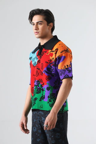 "Colours of life" jacquard knit polo shirt