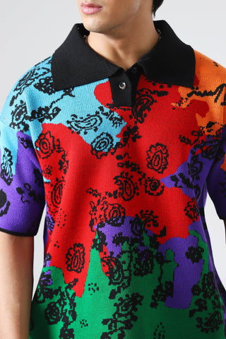 "Colours of life" jacquard knit polo shirt