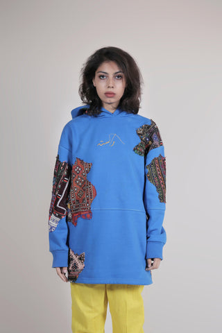 ROYAL BLUE EMBROIDERED APPLIQUE HOODIE - Rastah