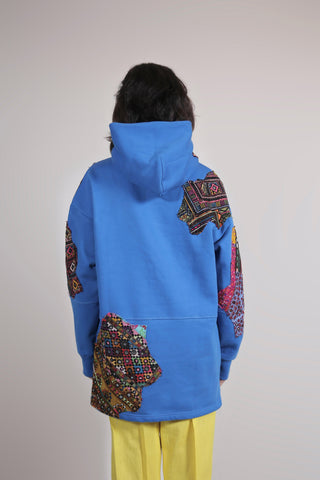 ROYAL BLUE EMBROIDERED APPLIQUE HOODIE - Rastah