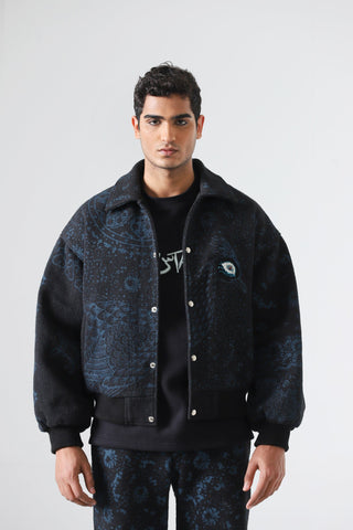 "Eye of the storm" block print bomber jacket