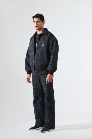 "Eye of the storm" block print bomber jacket