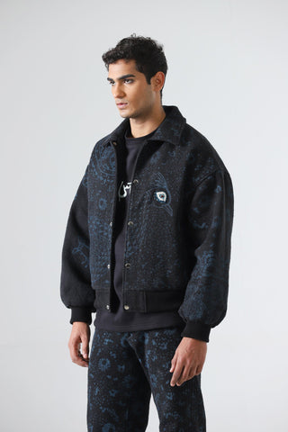 "Eye of the storm" block print bomber jacket