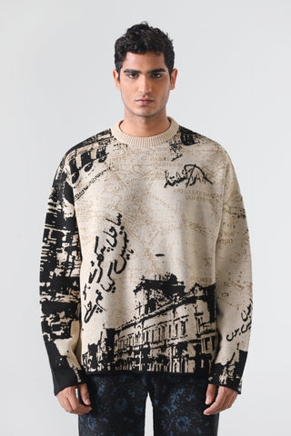 "From Karachi with love" jacquard knit sweater