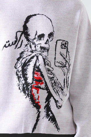 "Death by a thousand pics" jacquard knit sweatshirt