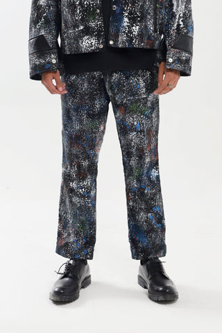 "RACING MIND" HAND PRINTED DENIM TROUSERS - Rastah