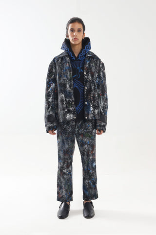 "RACING MIND" HAND PRINTED DENIM TROUSERS - Rastah