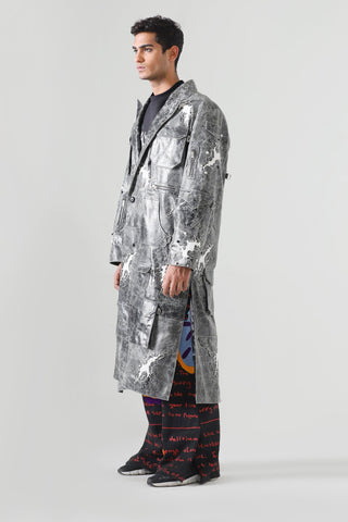 "After hours" hand-embroidered leather trench coat
