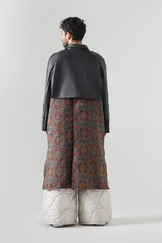 Jamawar leather accent long coat