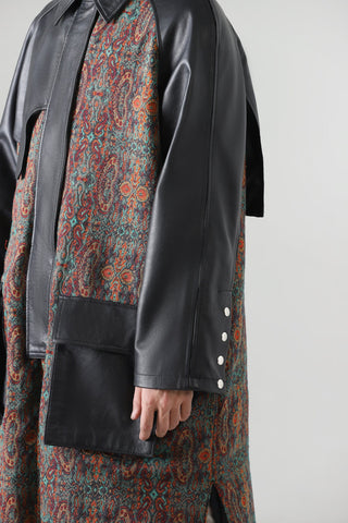 Jamawar leather accent long coat
