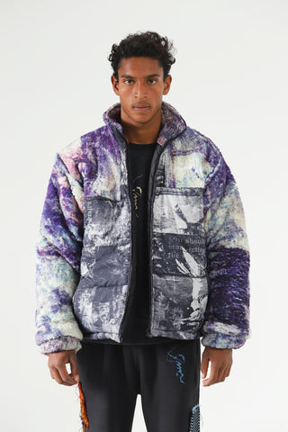 "Sandman" printed sherpa puffer jacket