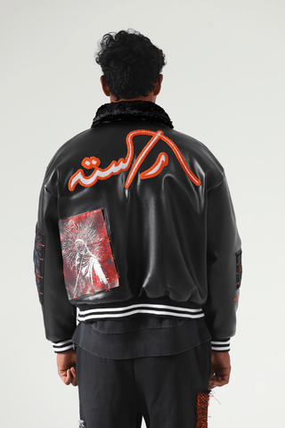 Waxed leather bomber jacket