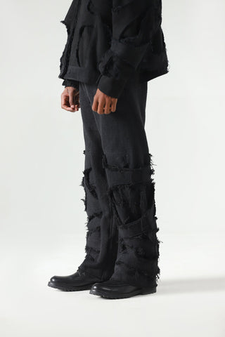 Denim handwoven strap pants