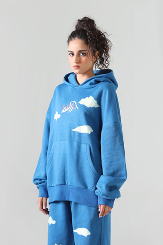 "Learning to fly" sky blue hoodie