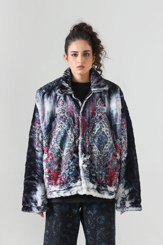 Distorted carpet print jacket