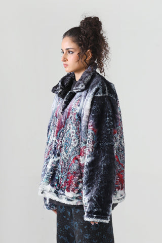 Distorted carpet print jacket
