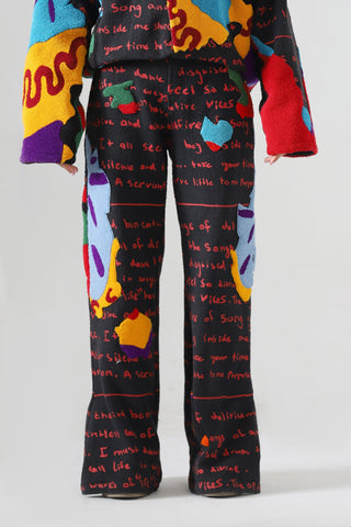 "Mindfullness" embroidered denim pants