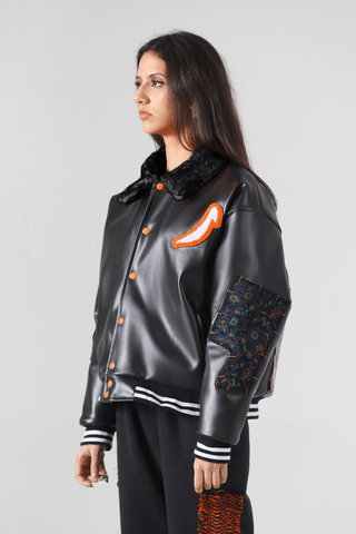 Waxed leather bomber jacket