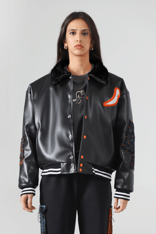 Waxed leather bomber jacket