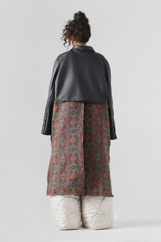Jamawar leather accent long coat