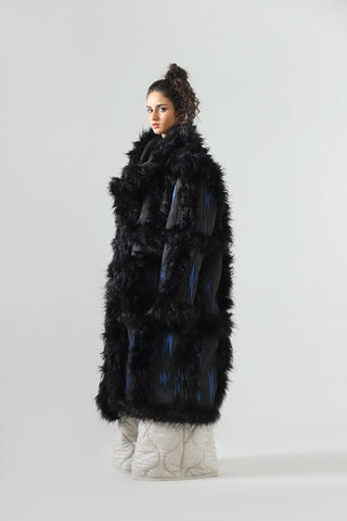 "Blue night" faux fur long coat