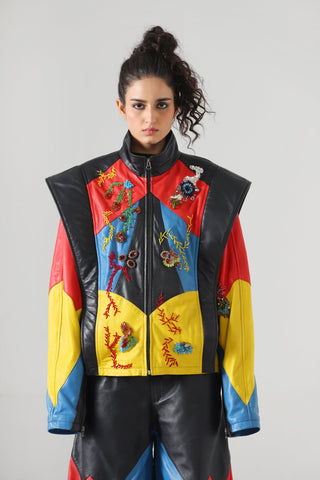 Hand-Embroidered leather racer jacket