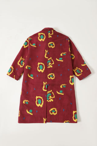 MAROON HANDWOVEN PRINTED LONG COAT - Rastah