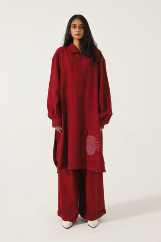 MAROON HANDWOVEN KAMEEZ - Rastah
