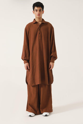 BROWN HANDWOVEN FLARED TROUSERS - Rastah