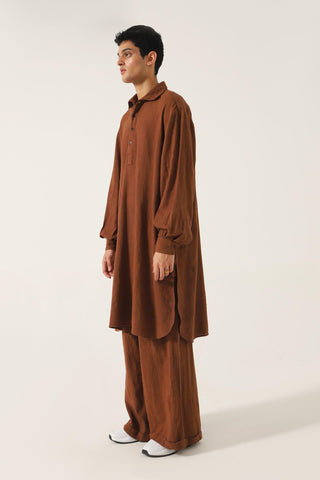 BROWN HANDWOVEN FLARED TROUSERS - Rastah