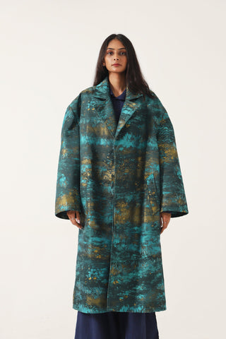 SILK JACQUARD LONG COAT - Rastah
