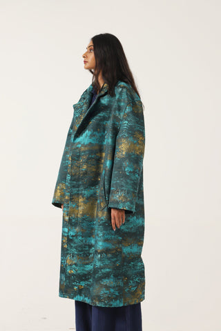 SILK JACQUARD LONG COAT - Rastah