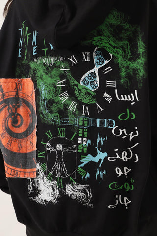 "TIME IS FLEETING" PRINTED BLACK HOODIE - Rastah