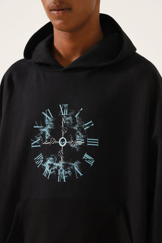 "TIME IS FLEETING" PRINTED BLACK HOODIE - Rastah