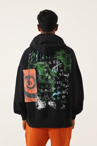 "TIME IS FLEETING" PRINTED BLACK HOODIE - Rastah