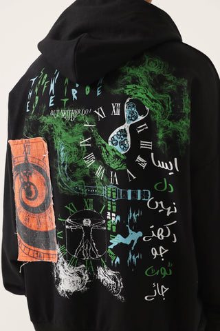 "TIME IS FLEETING" PRINTED BLACK HOODIE - Rastah