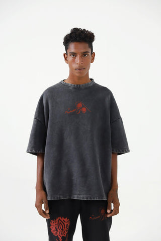 "MAN IN THE DARK" HAND PRINTED GREY T SHIRT - Rastah
