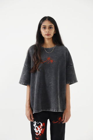 "MAN IN THE DARK" HAND PRINTED GREY T SHIRT - Rastah