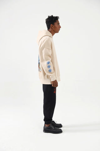 "WEEPING MAN" HAND PRINTED BEIGE HOODIE - Rastah