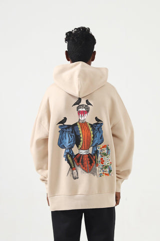 "WEEPING MAN" HAND PRINTED BEIGE HOODIE - Rastah