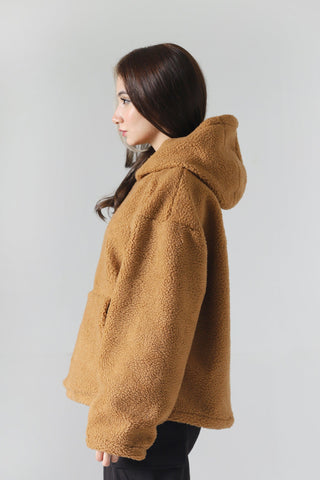 Brown sherpa logo hoodie