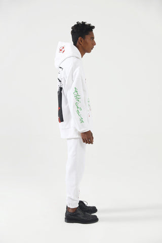 "A-POLITICAL" HAND PRINTED WHITE HOODIE - Rastah