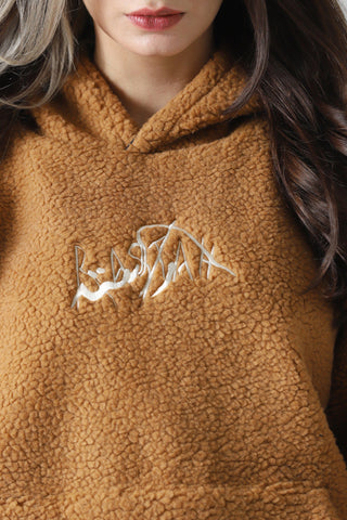 Brown sherpa logo hoodie